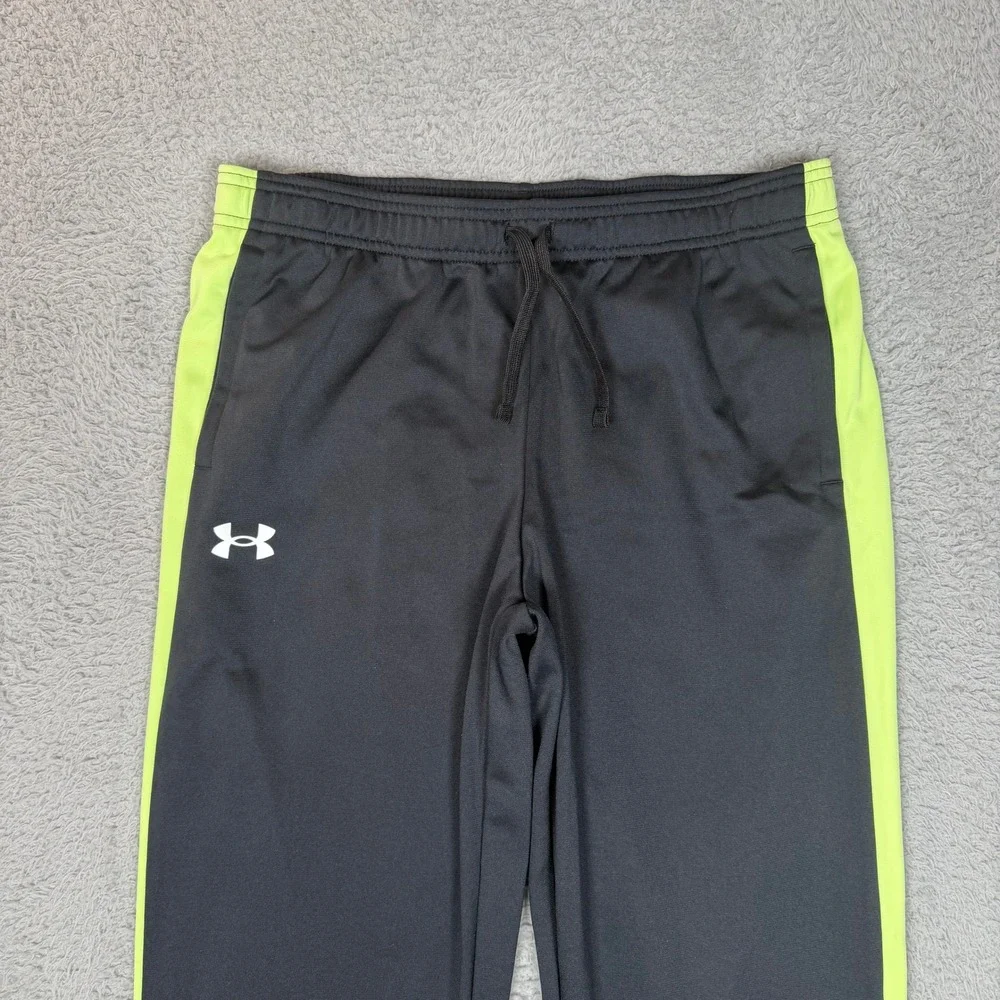 Under Armour Boys YXL Black‎ Neon Yellow Stripe Loose Fit Athletic Track Pants